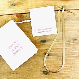 Jennifer Zeuner Hamilton Herringbone 14K Yellow Gold IP Plating Necklace 16" NWT